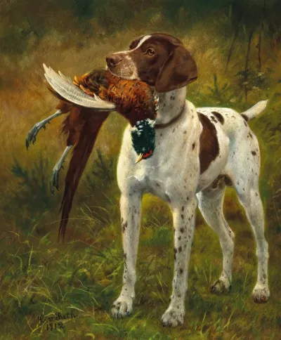 A Hunting Dog With A Pheasant 2