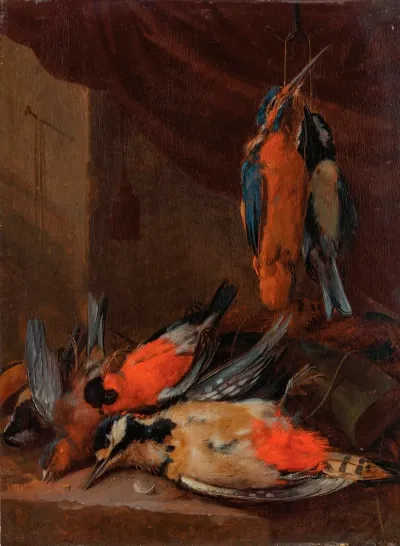 A Hunting Still Life With Various Songbirds