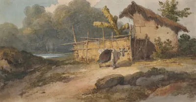A Hut By A River With A Cow Bengal