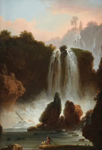 A Italian Landscape With A Cascade