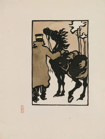 A Japanese Soldier With A Horse In Snow