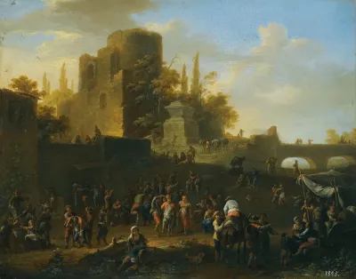 A Kermesse With Villagers By Ruins