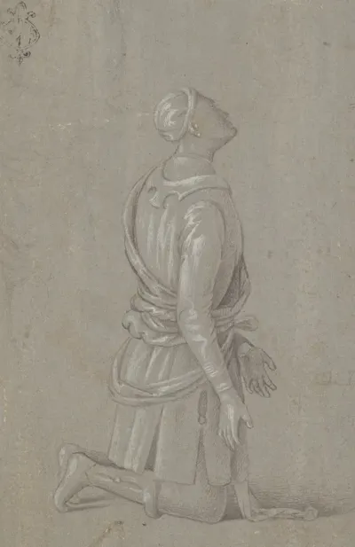 A Kneeling Man In Fifteenth Century Costume