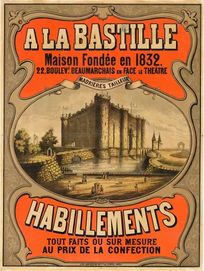 A La Bastille Maison Fondee En 1832 22 Boulevd Beaumarchais En Face Le Theatre Habillements Tout Faits Ou Sur Mesure