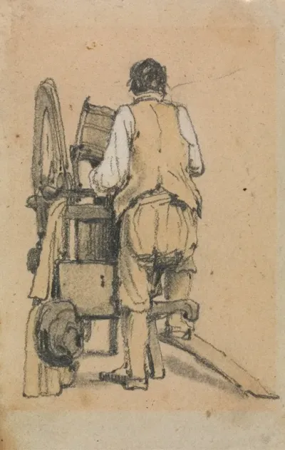 A Laborer Seen From Behind Operating A Machine