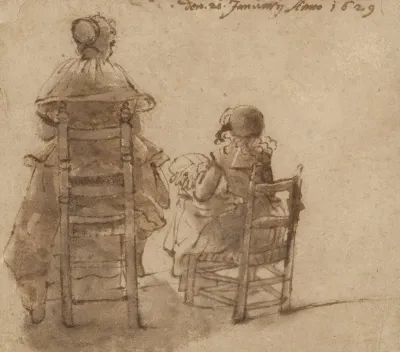 A Lady And A Child Making Lace