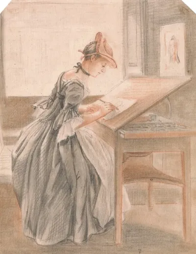 A Lady Copying At A Drawing Table