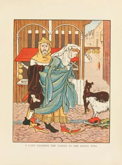 A Lady Crossing The Street In The Olden Time