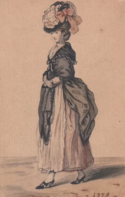 A Lady Of Fashion With Black Shawl And Black Shoes
