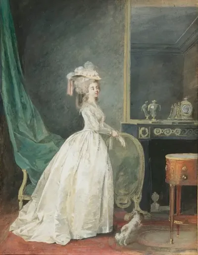 A Lady Standing In An Interior Preparing To Go Out With Her Dog