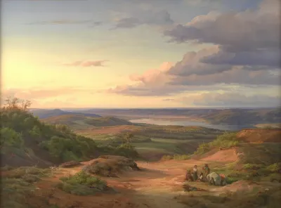 A Landscape Near Himmelbjerget Jutland In The Foreground A Gypsy Family