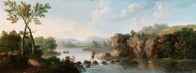 A Landscape With A Man Fording A Stream