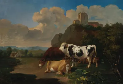 A Landscape With Cattle And Ruins Beyond