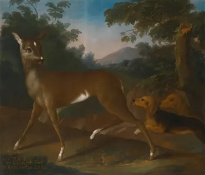 A Landscape With Dogs Hunting A Roe