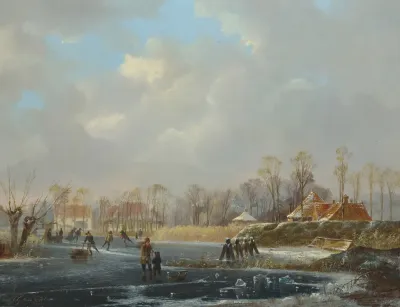 A Landscape With Figures On A Frozen River