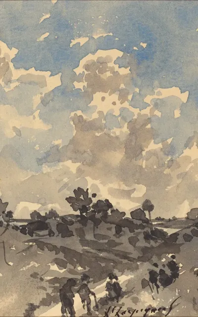 A Landscape With Figures Walking Along A Path