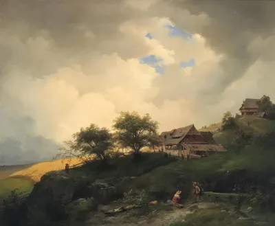 A Landscape With Peasant Huts Near A Cornfield