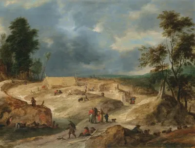A Landscape With Peasants Building A Village
