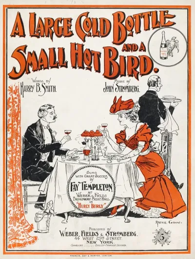 A Large Gold Bottle And A Small Hot Bird
