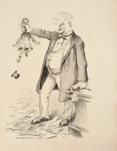 A Large Man Representing The Senate Holds A Small Man Representing The House Of Representatives Under His Thumb