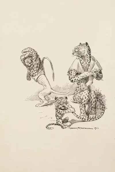 A Leopard Knits And Watches Her Cub While Another Leopard Takes Off His Skin And Reveals That He Is Actually A Lion