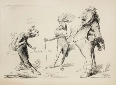 A Lion England And A Rooster France Confront A Chameleon Representing The German Republic