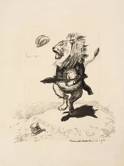 A Lion In A Suit Great Britain Stands On A Hill Labeled Transvaal And Looks Worried