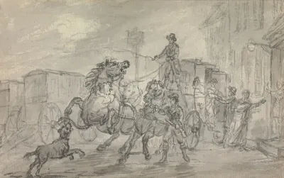A Lioness Attacking The Off Leader Of The Exeter Mail Coach Outside The Pheasant Inn Winterslow On The Night Of 20 October 1816