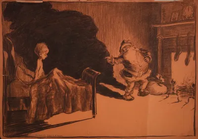 A Little Boys Wakes Up Surprised To Find Santa Claus In His Room