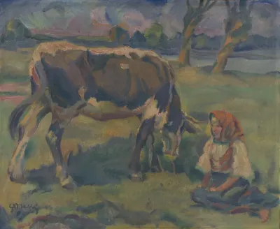 A Little Girl With A Cow