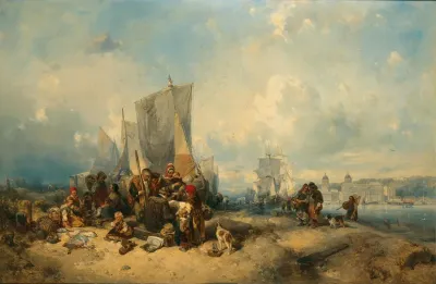 A Lively Scene On The Thames Embankment In The Background The Old Royal Navy College In Greenwich