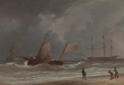 A Lugger Driving Ashore In A Gale