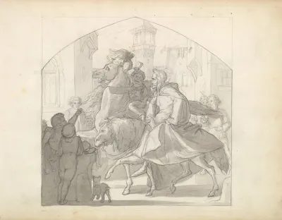 A Man And A Monkey Riding On Horseback