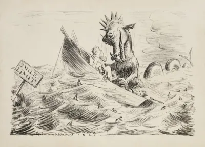 A Man In A Small Boat Is Attacked By A Sea Monster