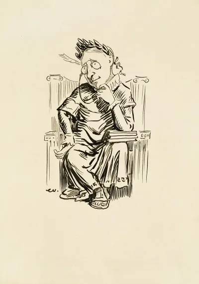A Man In Roman Robes And Wearing A Wreath Sits And Thinks