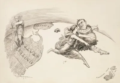 A Man In The United States With A Sword Representing The Monroe Doctrine Turns His Back On South America
