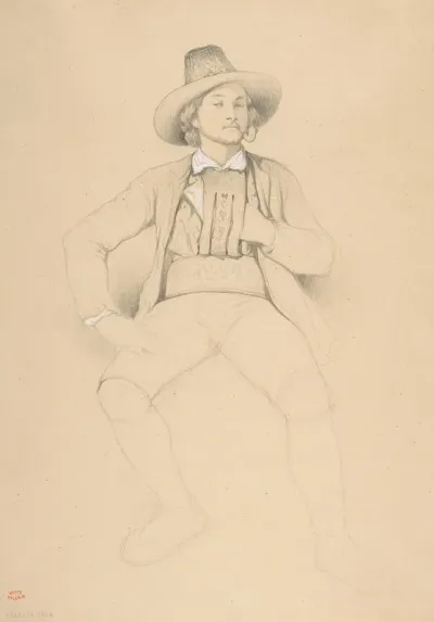 A Man In Tyrolean Costume Seated Smoking A Pipe