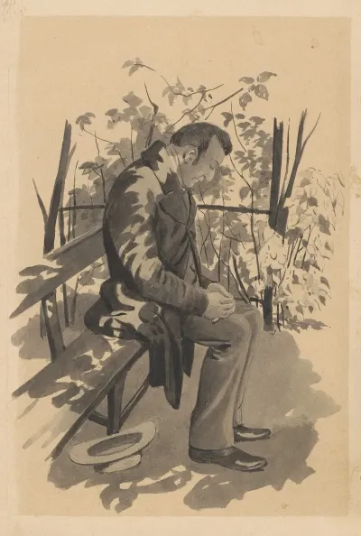 A Man Is Sitting Asleep On A Bench In The Shade