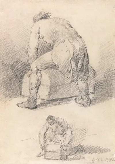 A Man Lifting A Trunk Two Studies On One Sheet
