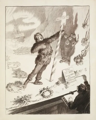 A Man On Stage Recounts His Journey To The North Pole People Have Thrown Wreathes On The Stage