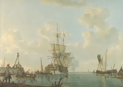 A Man Owar Lying At Anchor