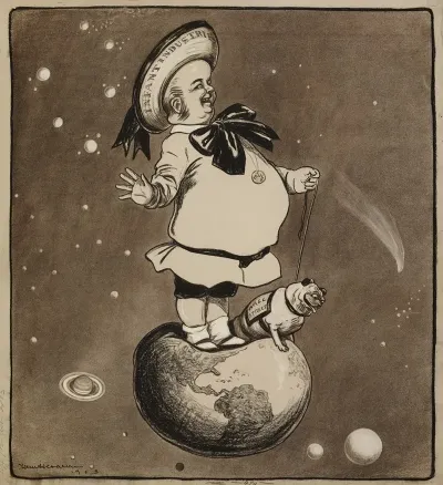 A Man Representing Infant Industries And Trusts With His Bulldog Representing Wall Street Stand On Top Of The World