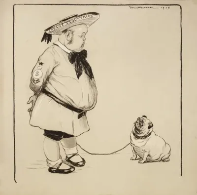 A Man Representing Infant Industries With His Bulldog Representing Wall Street