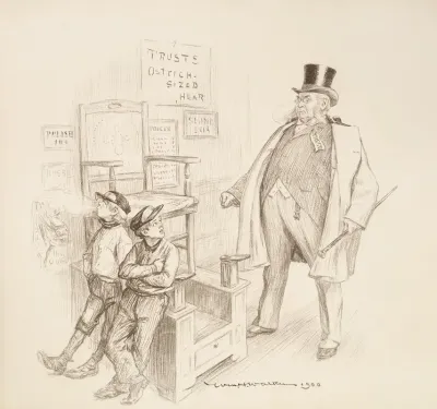 A Man Representing Trusts Angrily Approaches Two Shoe Shine Boys