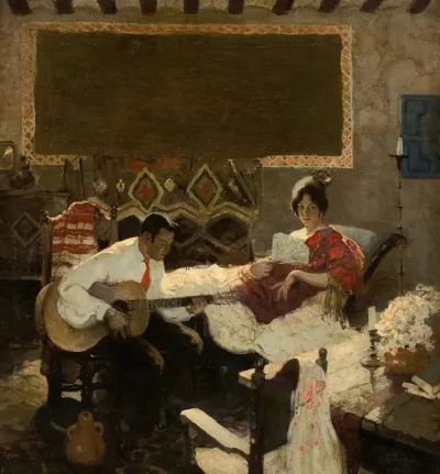 A Man Serenading A Woman
