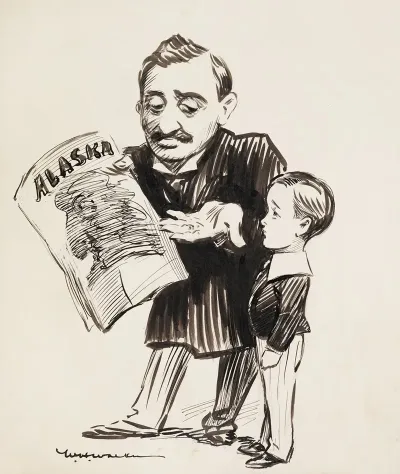 A Man Shows A Boy A Paper About Alaska