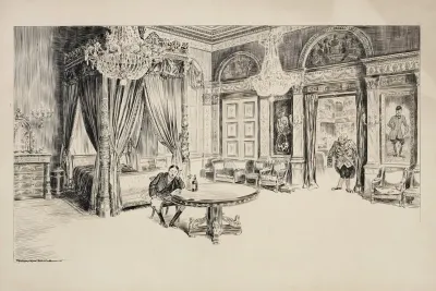 A Man Sits At A Large Table In A Bedroom Eating Alone