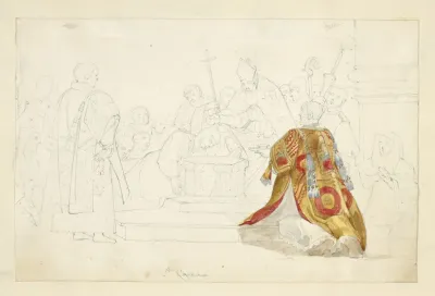 A Man St Carmine Being Baptized With Several Religious Figures In Attendance Amid A Crowd Of Spectators