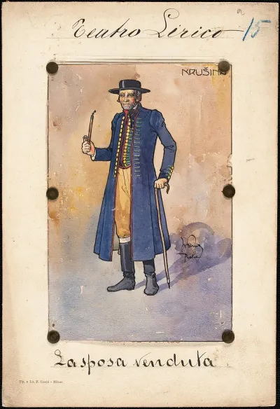 A Man Stands In Three Quarter Profile Holding A Cane And A Pipe
