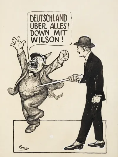 A Man Uses His Cane To Poke A Fat Man Who Is Shouting Deutschland Uber Allies Down Mit Wilson